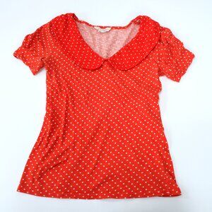 ANTHROPOLOGIE Urban Outfitters Peter-Pan Collared Tee Top XS Red polka dots
